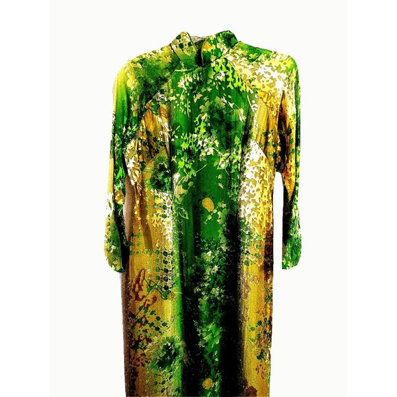 Asian Chinese Sequined Sheer Floral Long Maxi Cocktail Dress Size S - Picture 5 of 16